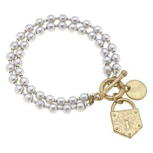 Canvas Two-Tone Delaine Layered ball chain T-bar bracelet with charms - NWT